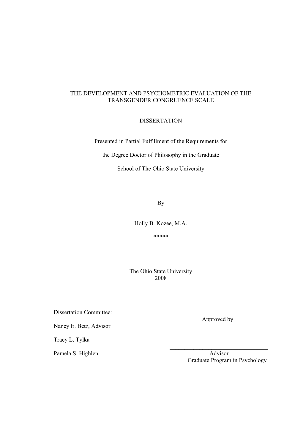 The Development and Psychometric Evaluation of the Transgender Congruence Scale