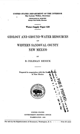 Geology and Gkound-Watek Eesoueces Western Sanpoval County New Mexico