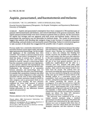 Aspirin, Paracetamol, and Haematemesis and Melaena