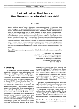 Lust Und Last Des Bezeichnens - • • Über Namen Aus Der Mikroskopischen Welt1