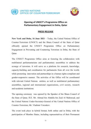 Opening of UNOCT's Programme Office on Parliamentary
