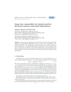 Large Time Unimodality for Classical and Free Brownian Motions with Initial Distributions