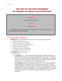 THE TEXT of the NEW TESTAMENT “He Explained the Things Concerning Himself”