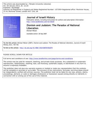 Zionism and Judaism: the Paradox of National Liberation Michael Walzer Available Online: 20 Sep 2007
