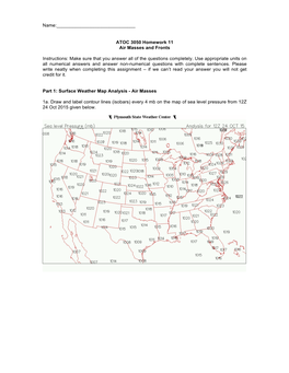 ATOC 3050 Homework 11 Air Masses and Fronts Instructions