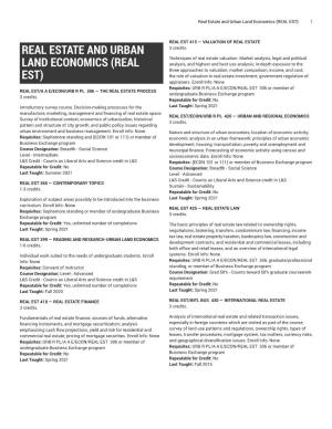 Real Estate and Urban Land Economics (REAL EST) 1
