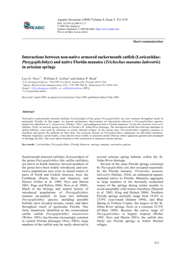 Interactions Between Non-Native Armored Suckermouth Catfish (Loricariidae: Pterygoplichthys) and Native Florida Manatee (Trichec