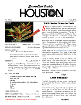 March, 2015 BS/H Spring Bromeliad Sale