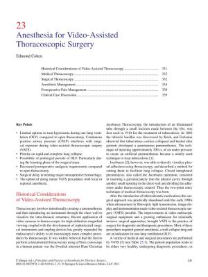 Anesthesia for Video-Assisted Thoracoscopic Surgery