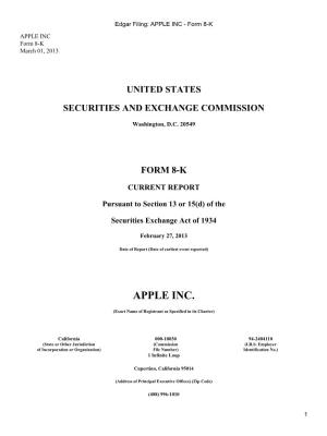 Edgar Filing: APPLE INC - Form 8-K APPLE INC Form 8-K March 01, 2013