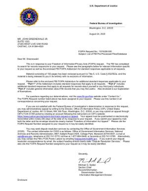 U.S. Department of Justice Federal Bureau of Investigation Washington, D.C. 20535 August 24, 2020 MR. JOHN GREENEWALD JR. SUITE