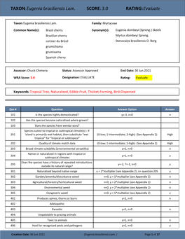 TAXON:Eugenia Brasiliensis Lam. SCORE:3.0 RATING