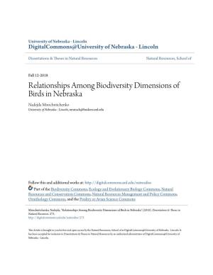 Relationships Among Biodiversity Dimensions of Birds in Nebraska Nadejda Mirochnitchenko University of Nebraska - Lincoln, Nmiroch@Huskers.Unl.Edu