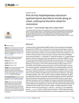 Farfantepenaeus Duorarum Spatiotemporal Abundance Trends Along an Urban, Subtropical Shoreline Slated for Restoration