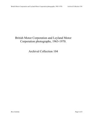 British Motor Corporation and Leyland Motor Corporation Photographs, 1963-1970. Archival Collection 104