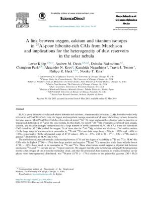A Link Between Oxygen, Calcium and Titanium Isotopes in 26Al-Poor