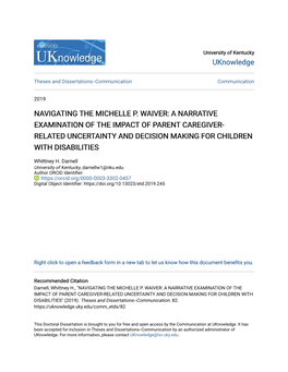 Navigating the Michelle P. Waiver: a Narrative Examination of the Impact of Parent Caregiver- Related Uncertainty and Decision Making for Children with Disabilities