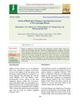 Status of Black Spot of Papaya (Asperisporium Caricae): a New Emerging Disease