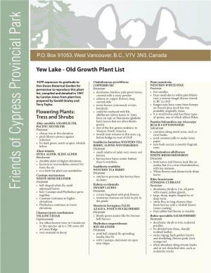 Yew Lake Plant List