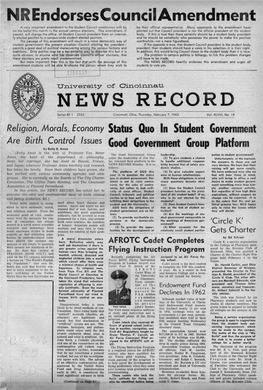 University of Cincinnati News Record. Thursday, February 7, 1963. Vol
