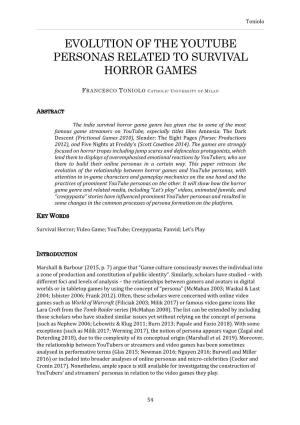 Evolution of the Youtube Personas Related to Survival Horror Games