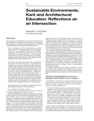 Sustainable Environments, Kant and Architectural Education: Reflections on an Intersection