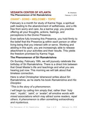 The Phenomenon of Sri Ramakrishna