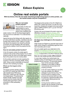 Online Real Estate Portals with Two-Thirds of the UK Real Estate Advertising Budget Being Spent on Online Portals, Can the Market Sustain Only Two Competitors?