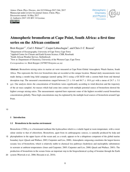 Atmospheric Bromoform at Cape Point, South Africa: a ﬁrst Time Series on the African Continent Brett Kuyper1,*, Carl J