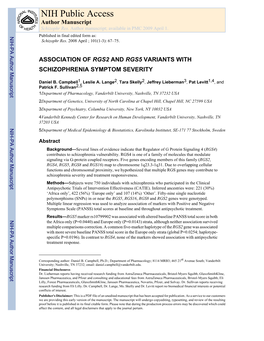 NIH Public Access Author Manuscript Schizophr Res