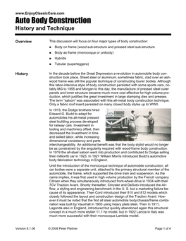 Auto Body Construction History and Technique