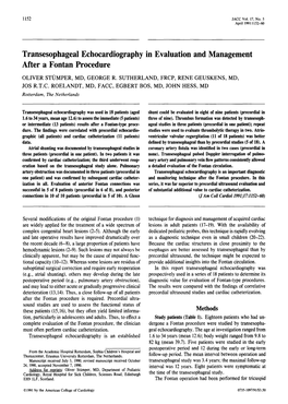 Transesophageal Echocardiography in Evaluation and Management After a Fontan Procedure