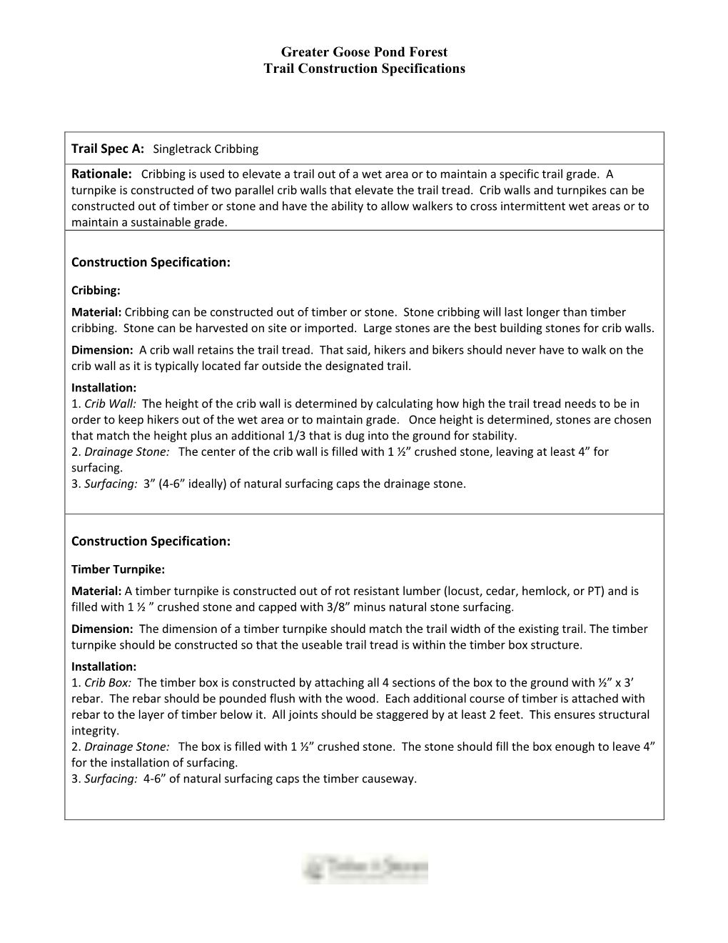 Greater Goose Pond Forest Trail Construction Specifications