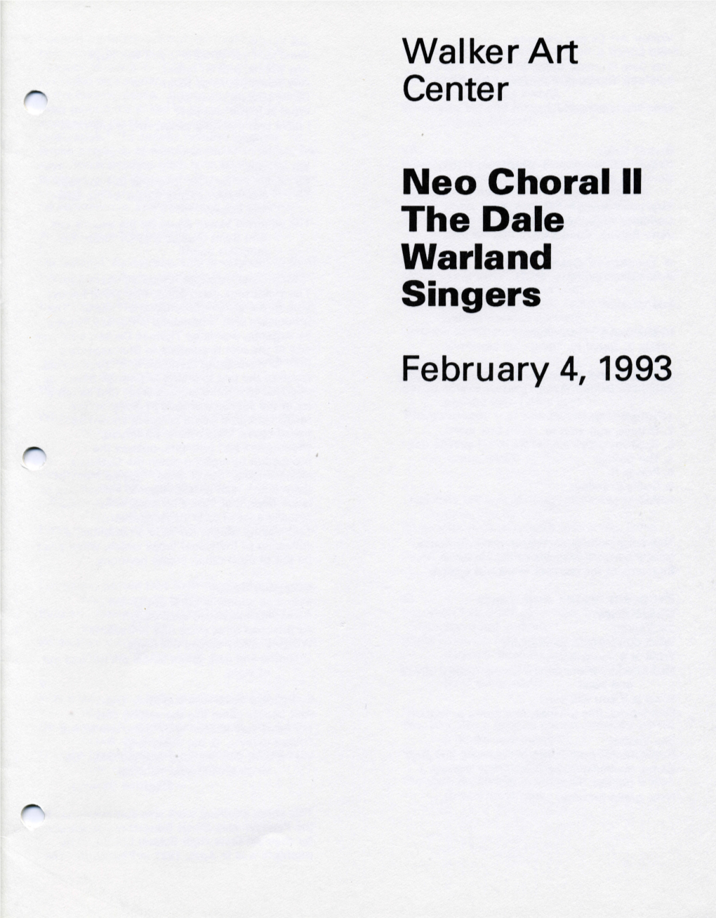 Neo Choral II, the Dale Warland Singers, February