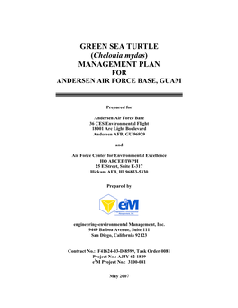 GREEN SEA TURTLE (Chelonia Mydas) MANAGEMENT PLAN for ANDERSEN AIR FORCE BASE, GUAM