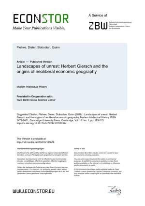 Landscapes of Unrest: Herbert Giersch and the Origins of Neoliberal Economic Geography