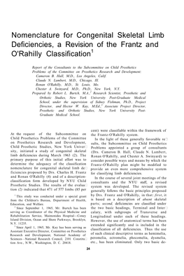 Nomenclature for Congenital Skeletal Limb Deficiencies, a Revision of the Frantz and O'rahilly Classification1