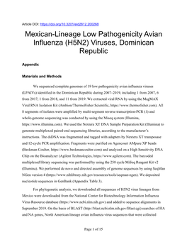 Mexican-Lineage Low Pathogenicity Avian Influenza (H5N2) Viruses, Dominican Republic