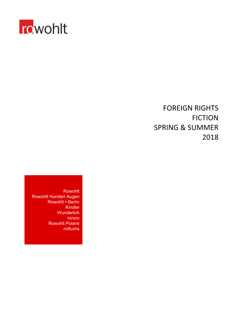 Foreign Rights Fiction Spring & Summer 2018