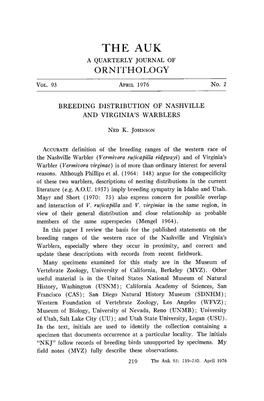 Breeding Distribution of Nashville and Virginia's Warblers