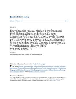 Encyclopaedia Judaica. Michael Berenbaum and Fred Skolnik, Editors