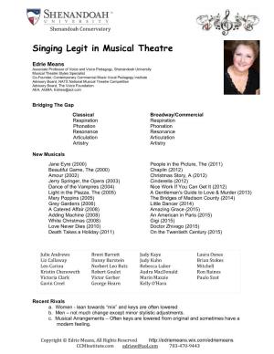 Singing Legit in Musical Theatre