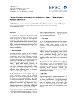 Global Thermochemical Convection After Mars' Giant Impact: Numerical