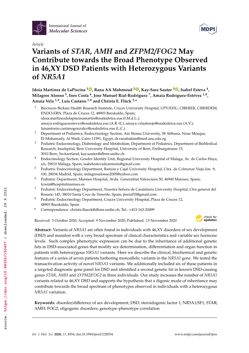 Variants of STAR, AMH and ZFPM2 /FOG2 May Contribute Towards the Broad Phenotype Observed in 46,XY DSD Patients with Heterozygou