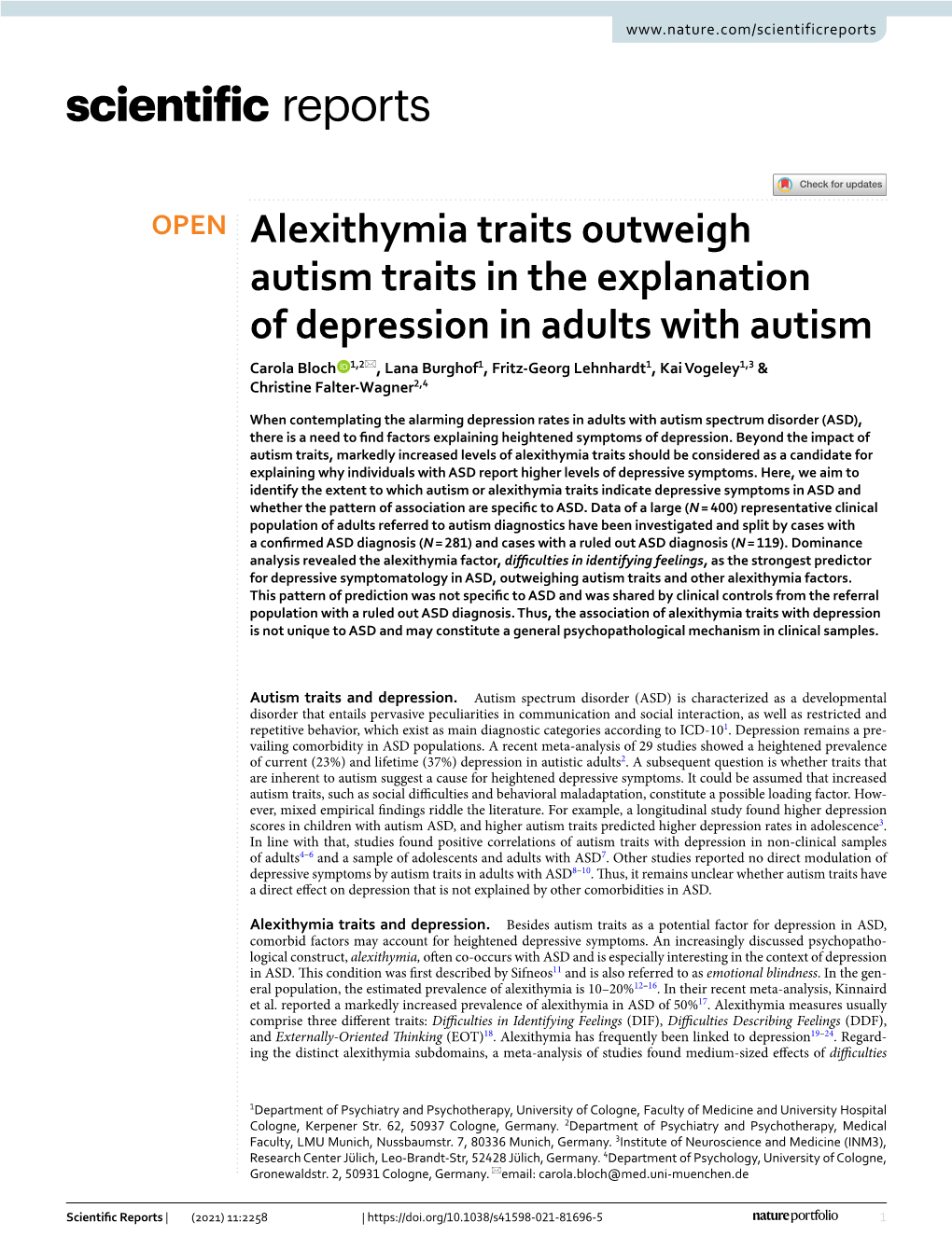 Alexithymia Traits Outweigh Autism Traits in the Explanation Of