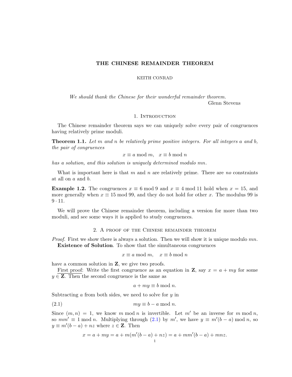 Chinese Remainder Theorem