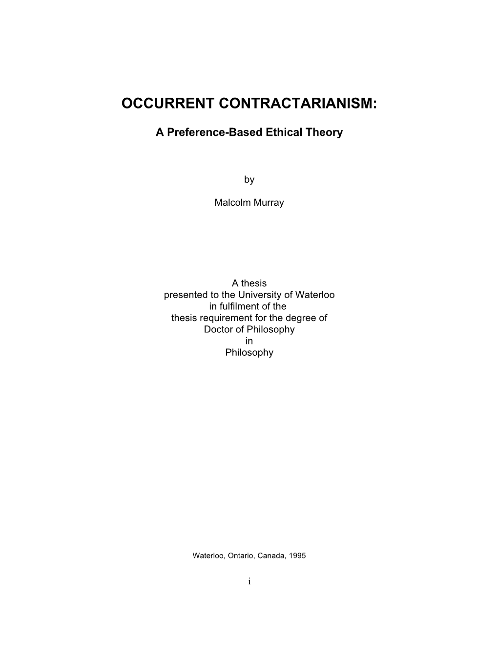 Occurrent Contractarianism