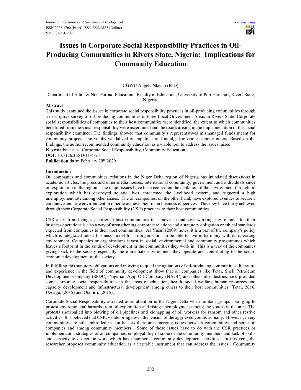 Producing Communities in Rivers State, Nigeria: Implications for Community Education