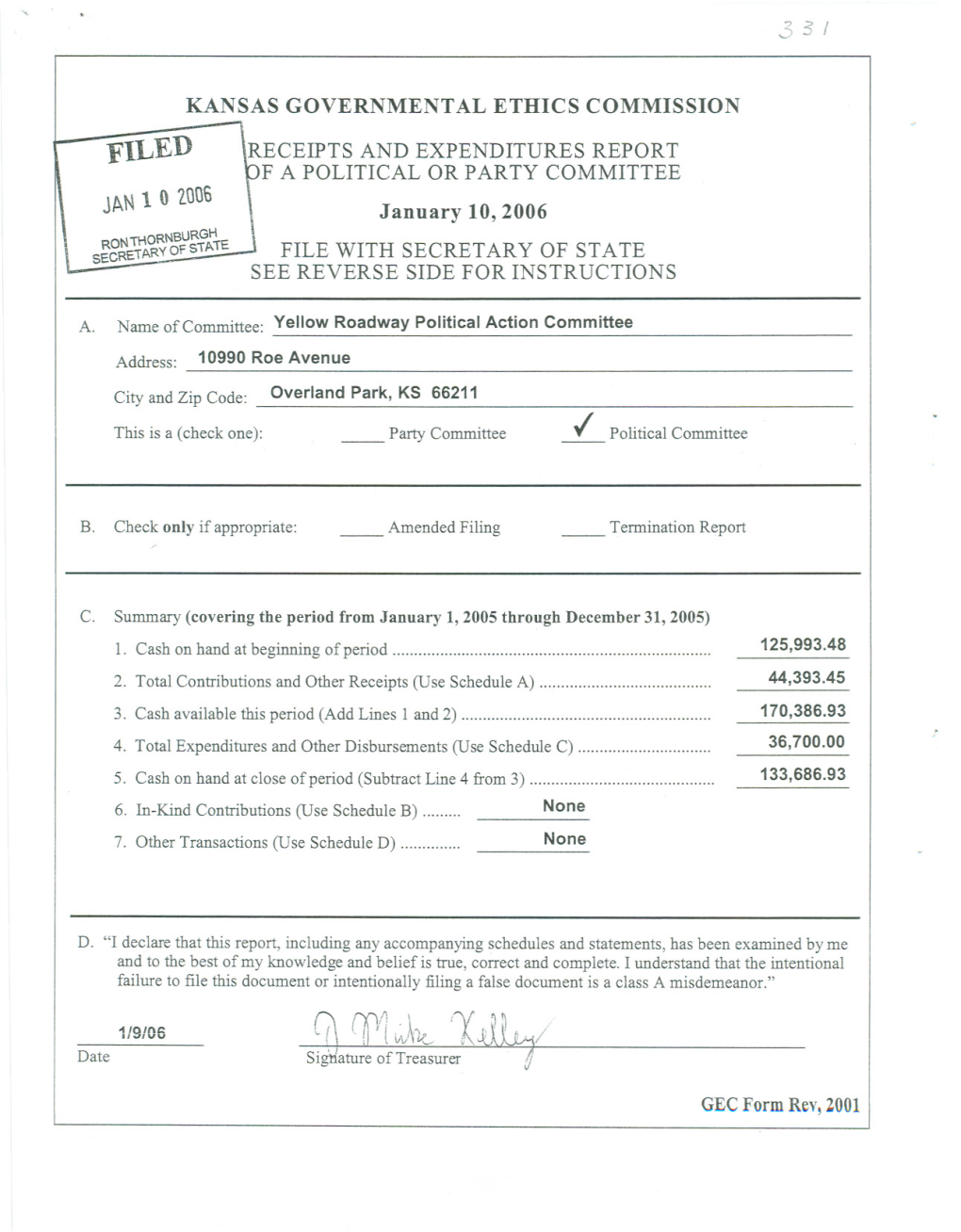 Kansas Governmental Ethics Commission Receipts And