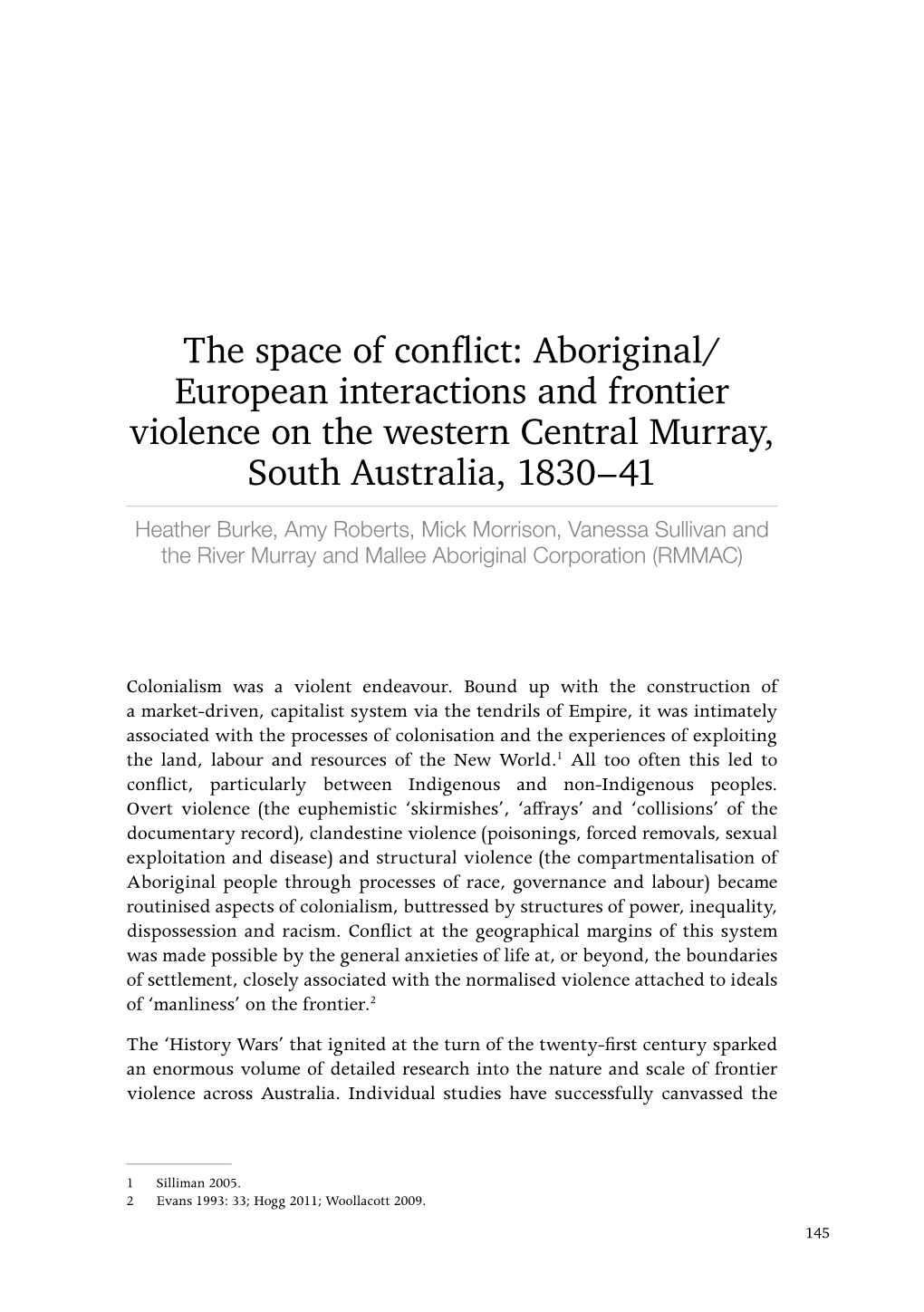 Aboriginal/ European Interactions and Frontier Violence on the Western